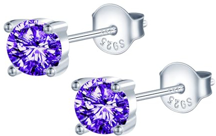 MOOFUN 6MM Zirconia Coucles D'oreilles Femme 925 Argent Fiche Boucles D'oreilles Or Rose/Argent/Or/Noir/Bleu/Violet Premières Boucles D'oreilles pour Maman Amie Fille Sœur Femmes Cadeau D'anniversaire
