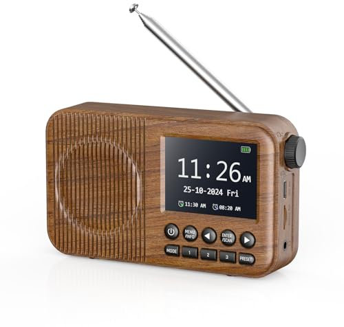Arafuna Radio Portatile, Radio DAB Con Schermo LCD Da 2,4”, Radio Portatile Bluetooth, Radio FM Con Doppia Sveglia, 60 Stazioni Preimpostate, Connessione MicroSD/TF/AUX, Timer Sonno, Ricaricabile