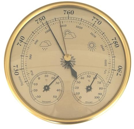 Outdoor Barometer Thermometer Hygrometer,3 in 1 Barometer Indoor,5in Golden Weather Barometer with Temperature Humidity Weather Station for Indoor Outdoor