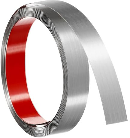 sourcing map Moulure murale autocollante en acier inoxydable avec finition brossée métallisée pour décoration d'intérieur, 5 m x 2,5 cm, argenté