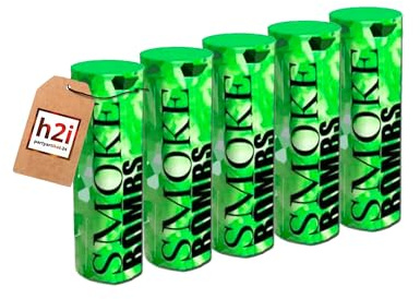 h2i Rauch Vulkan Fontäne | 5 Stück | Grün | Time 45 sek | Smoke Tube Rauchfackel Rauchtopf Rauchgenerator Rauchbombe mit dichtem kräftigem Rauch |GR7| Ganzjahresfeuerwerk Kat T1/F1
