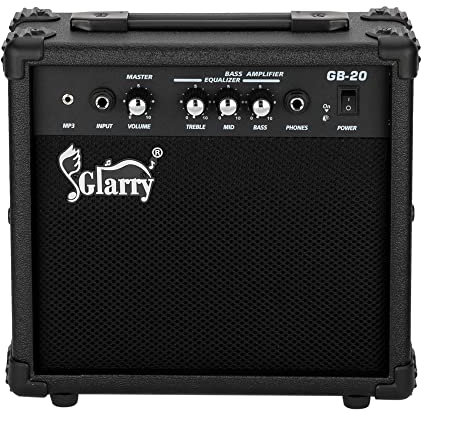 GLARRY Amplifier for Electric Bass, Mini Guitar Practice Amp 20W with Volume, Treble, Bass and Middle Controls, Portable Vox Amp with Headphone MP3 Input