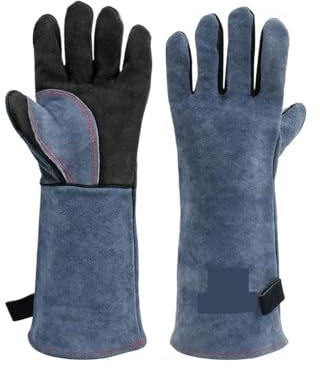 Guantes resistentes al calor Guantes de soldadura de 16 pulgadas for soldador, guantes de trabajo gruesos de cuero de vaca dividido, Guantes for horno resistentes al calor for aislamiento térmico de p