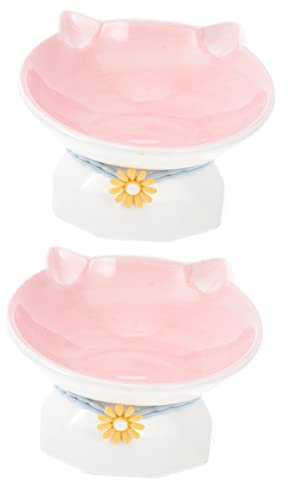 Cat Bowl,2 Pcs Cat Ceramic Bowl Elevated Ceramic Cat Bowl Ceramic Food Bowl Elevated Dog Bowls Food Containers Jug Water Dispenser Dog Food Feeders Cat Bowls Cat Food Bowl Pink Ceramics Pet
