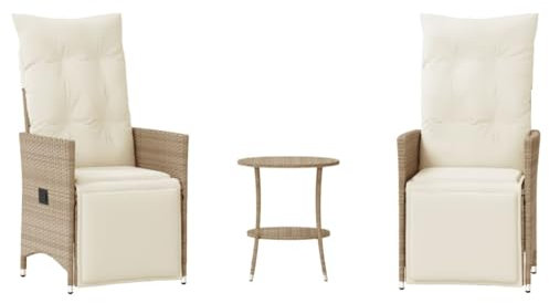 Eleganz 3-TLG. Bistro-Set mit Kissen Beige Poly Rattan für Garten, Balkon oder Terrasse – Langlebiges PE-Rattan & Pulverbeschichteter Stahl – Perfekt für kleine Outdoor-Bereiche