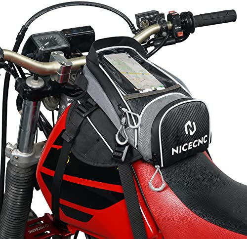 NICECNC Motorrad Tankrucksack Magnetisch, 6 Magnete & 5 Gurte Verstärkt, 6,7 Zoll Handytasche, Universal für die meisten Motorräder Adventure Dual Sport, Grau