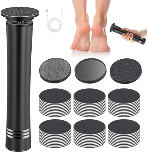 Piedicure Elettrico Professionale Piedi, Rimuovi Calli Piedi Elettrico, Lima Elettrica per Piedi e Talloni Ricaricabile con 60 Cuscinetti di Ricambio per Calli e Duroni e Talloni Screpolati (Nero)