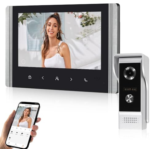 QttyElok Videoportero WiFi sin Cable Sistema de Intercomunicación Vídeo para Casa, 1080P HD Interfono Cámara de Video con Monitor 7 zoll IPS Pantalla, Grabación, Tuya App Desbloqueo Remoto