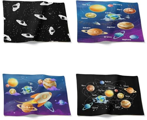 CEVAN Sottopiatti Moderni Tovaglietta Colazione Personalizzata Pianeta Set di 4, da Esterno Tovagliette Personalizzate Ristorante, caffè, Picnic All'Aperto, 32x42cm