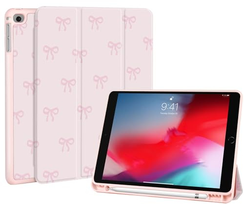 Fycyko-fodral för iPad 6/5. Generation 2018/2017, iPad 9,7 tums fodral med pennhållare, sött rosettmönster, trippelvikt stativ med reptåligt, rosa, estetiskt skyddsfodral för 6/5 gen
