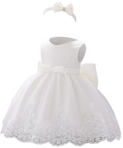 Generisch Robe en dentelle pour bébé fille - Robe de baptême - Bowknot - Robe florale - Mariage - Baptême - Tutu - Premier anniversaire - Tenue fille (vert menthe 12-18 mois) - 2 pièces, Blanc., 6-12