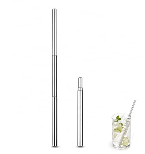 2 Pcs Reusable Stainless Steel Telescopic Collapsible Straws - Portable Metal Drinking Straws for Travel & Home