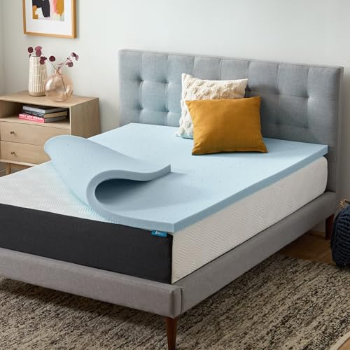 LUCID Cubrecolchón de 2 Pulgadas tamaño matrimonial – Espuma viscoelástica con infusión de Gel – Cubrecolchón de Espuma viscoelástica matrimonial – Diseño ventilado – Certificado CertiPur