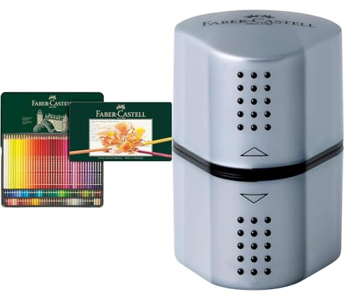 Faber-Castell 110011 - Künstlerfarbstifte Polychromos, 120er Metalletui & 183800 - Dosenspitzer Grip 2001, 3in1, Anspitzer mit Behälter für Blei- und Buntstifte