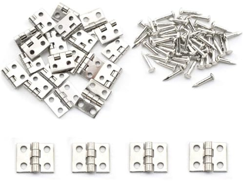 SDTC Tech Lot de 24 mini charnières en laiton de 10 x 8 mm, rotation à 180 degrés, matériel de meubles miniatures avec clous de montage pour boîte à bijoux, maison de poupée, armoire, porte, placard,