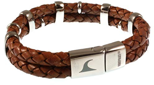 WAVEPIRATE® Echt Leder-Armband Africa F Cognac 19 cm Edelstahl-Parts in Geschenk-Box Surfer Männer Herren