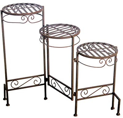 Spetebo Metall Blumentreppe mit 3 Abstellflächen - 76x23x60 cm - aus Eisen in brauner Rost Optik Blumen Ständer Etagere Pflanzentopfhalter