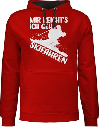 Shirtracer Pullover Herren Frauen Hoodie Kontrast zweifarbig - Snowboard, Ski und mehr - Mir reicht's ich GEH Skifahren - weiß - L - Rot/Schwarz - Wintersport Skifahrer Fahren gehe reichts Geschenke