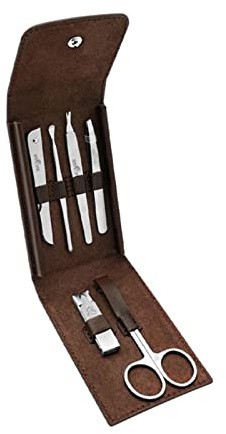 Juego de Cortaúñas Conjunto de manicura Set de pedicura profesional de acero inoxidable Sistemas de manicura Sistemas de belleza con caja de cuero marrón (conjunto de 6 piezas) Juegos de Pedicura