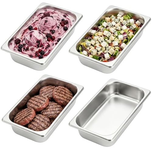 TOPZEA Set of 4 Stainless Steel Steam Table Pan 1/3 Size, 2.5 Deep Anti-Jam Breading Tray, Buffet Dinner Food Serving Hotel Pan for Food Warmer, Preparing Bread-Crumb Dish, Marinating Meat