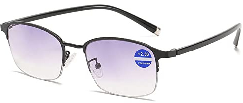 Lanomi Klassisch Bifokale Getönte Lesebrille Damen Herren Rechteckige Blaulichtfilter Sonnenbrille mit Sehstärke Halbrahmen Gleitsicht Sehhilfe Braun und Grau Lese Brille Schwarz 2.5