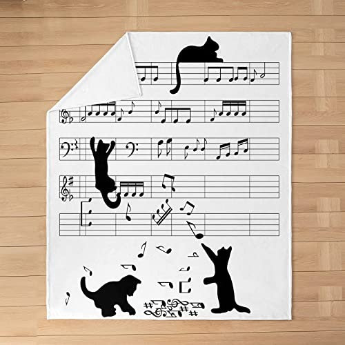 Kuscheldecke 140x200 Lustige Katze, 3D Gedruckte Flanell Fleecedecke Musik Note Weiche und Warme Wohndecke, Decke als Sofadecke, Tagesdecke Wolldecke für Kinder Erwachsene