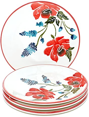 Lashuma Essteller 4er Set rund, Keramik Frühstücksteller 19 cm Ø, Abendbrotteller bunt Mohnblume