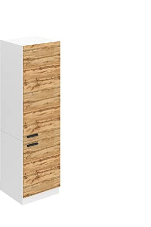 Belini Kühlschrank Hochschrank SSL 60 cm, mit 2 Türen, Wotan-Eiche | Schrank Küche, 204 cm Höhe Breite, Einbauschrank für Kühlschrank