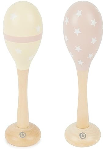 Bieco Baby Rassel Holz Dreamy Rose | 2er Set | 19 cm | Kinder Rassel Musikinstrument | Rattle Toy Baby | Holzrassel Baby Montessori Rassel Kinder ab 1 Jahr Rassel Baby 0-6 Monate Rasselring Baby