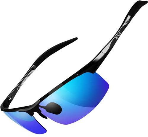 DUCO Herren Sportbrille Polarisierte Sonnenbrille Fahrerbrille Ultraleichte Al-Mg Metallrahmen UV400-Schutz Männer Sonnenbrillen 8177S | 25g Ultraleichte Fahrerbrille für Männer, UV400-Schutz Verspiegelt Linse Kategorie 3, Verstellbare Nasenpads, Federscharnier