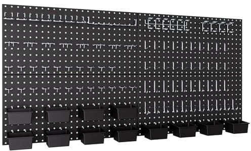 INCLY 158PCS Metal Pegboard Wall Organizer, 48x24 Inch Black Pegboard Panels Tool Organizer Kit with Accessories Hooks and Bins, Peg Board Utility Tool Storage for Garage Workbench Shed