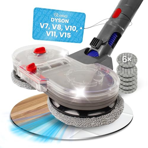 DL-pro elektrisk torkfäste kompatibel med Dyson V7 V8 V10 V11 V15 inklusive vattentank multifunktionell för effektiv golvvård med 6 tvättbara torkdynor