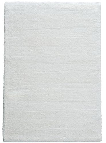 Astra Hochwertiger Teppich Wohnzimmer, Schlafzimmer - Hochflorteppich weich - flauschig & farbenfroh - einfarbiges Design - Teppich Weiß 67 x 130 cm