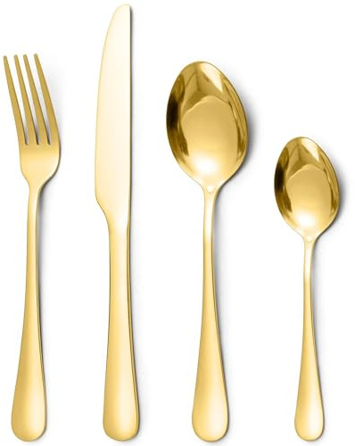 Gold Cutlery Set,Knife and Fork Sets,32 Piece Silverware Set for 8 People,Stainless Steel Gold Flatware Set,Mixed Tableware Sets,Dishwasher Safe,Easy Clean,Mirror Polished