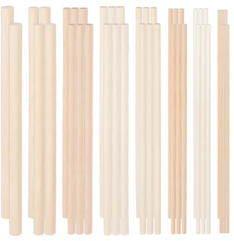 OLYCRAFT 42pcs 25cm Beech Wood Dowel Rods Kit 8 Size Round Dowel Rods 3/4/5/6/7/8/10/12mm Floral White Unfinished Wooden Hardwood Stick for DIY Crafts Woodworking Home Decor