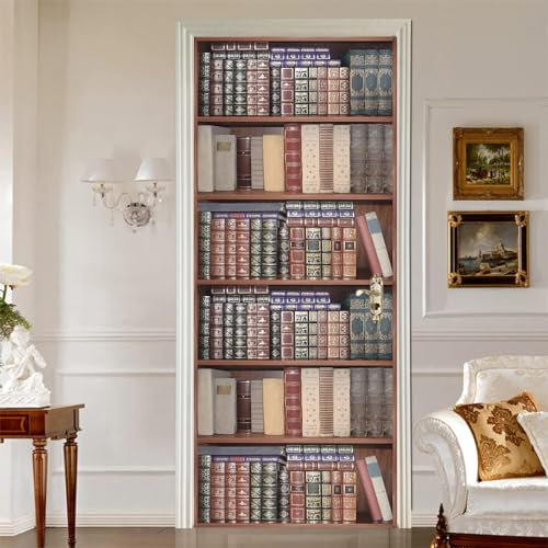 3D Türtapete Selbstklebend Bücher Bücherregal 90 X 200 Cm Diy Wandbild Pvc Wasserdicht Pvc Türtattoos Türposter Türaufkleber Fototapete Türfolie Für Tür,Wohnzimmer,Schlafzimmer - Türkunst 0