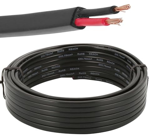 ETUKER Cable de Remolque 2 Polos 10M Plano Cable Vehículo 2 Hilos 2x0.75mm² Cable Eléctrico 2Núcleos para Instalación de Automotrices