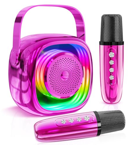 JYPS Karaoke Machine Kids with 2 Microphones, Karaoke Machines with 6 Sound Effects and LED, Wireless Bluetooth Speaker, Toys for 3-12 Year Old Girls Birthday Presents(Pink)