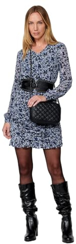 Koroshi Vestido Corto Manga Larga Fruncido drapeado Mujer, de Color Navy, Talla S