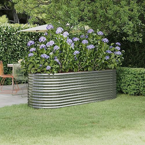 puraday Jardinière surélevée pour jardin - 224 x 80 x 68 cm - Jardinière surélevée - Pour terrasse, potager - Spirale d'herbes - XXL - En métal - En acier - Argenté
