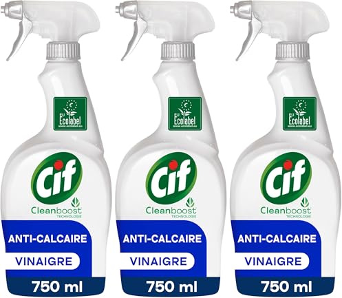 CIF - Spray nettoyant pistolet Anti-Calcaire universel - Technologie Cleanboost - enlève 100% du calcaire - avec vinaigre - ecolabel - 750ml (Lot de 3)