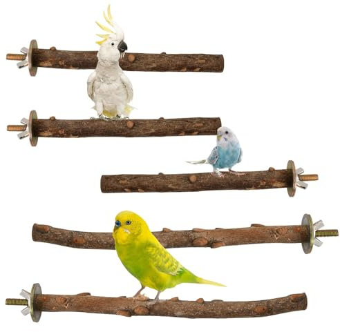 Natürliche Sitzstangen für Vögel, Vogelzubehör (Holzfarbe, 5 Stück)