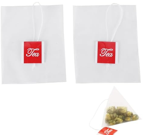 omolly 1000Pcs Pyramid Tea Bags, 5.5 x 7cm Empty Tea Bags, Nylon Filter with Single String & Label, Tea Filter Bag Loose Tea Infuser, Tea Strainer Coffee Tea Brew Bags for Tea Coffee Spice