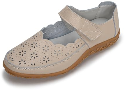 Rusffes Womens Leather Mary Janes Comfort Casual Work Office Nursing Shoes Sandals Beige 5uk