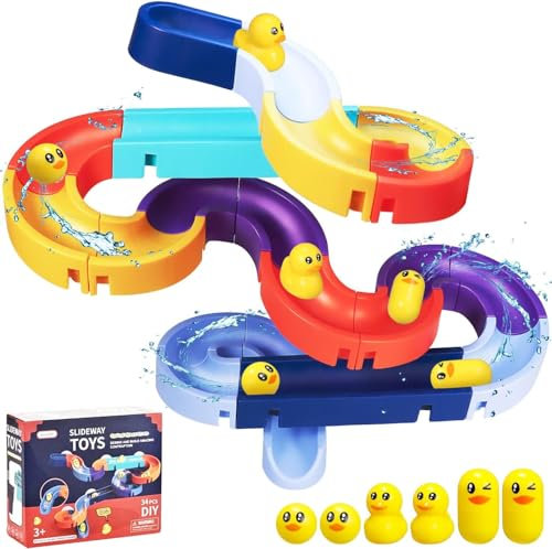 Badewannenspielzeug, 34 Stück Badespielzeug für Kinder ab 3-6 Jahre, DIY Kugelbahn Badewannen Spielzeug Wasserspielzeug Kinder Badespielzeug mit Saugnäpfe, Badespaß Geschenk Mädchen Junge ab 3