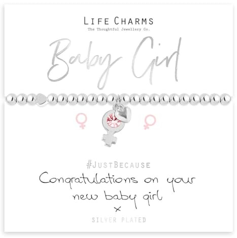 BABY GIRL LIFE CHARMS SILVER PLATED BRACELET CONGRATULATIONS ON YOUR NEW BABY GIRL