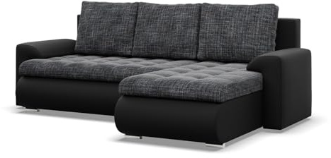 Mebligo - Ecksofa mit Schlaffunktion und 2 Bettkasten Dunkelgrau + Schwarz 230x89x159 (BxHxT) FORESTA - Rechts Eckcouch, Sofas & Couches, Couch L Form, Cauchsofa, Sofa Wohnzimmer