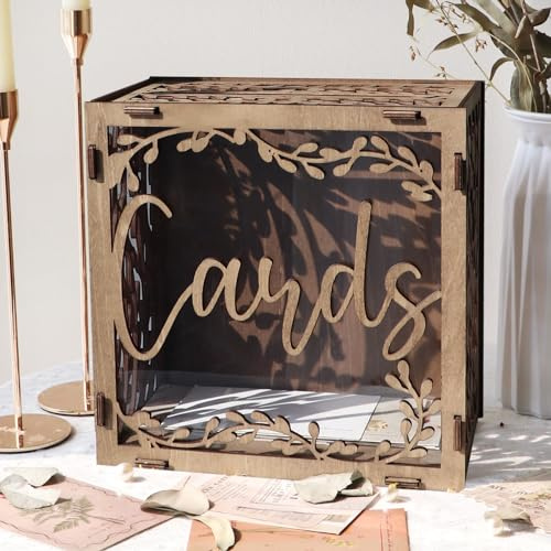 Wedding Card Box Wooden Post Box with Willow Leaf Acrylic Window