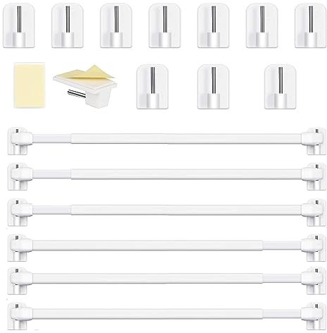 Honeyes 6 aste per vetrina con ganci autoadesivi, allungabili, per finestre, cucina, progetti fai da te (6 pezzi, 30-50 cm)