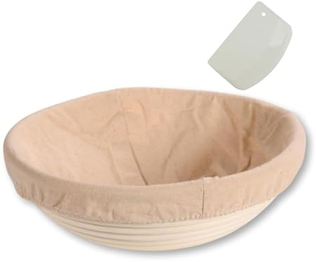 KESPER | Gärkörbchen mit Teigschaber, Material: Rattan, Textilfutter (abnehmbar), Maße: 25 cm Ø - 8 cm Höhe | für ca. 3 Pfund Teig | so gelingt leckeres Brot mit perfekter Kruste